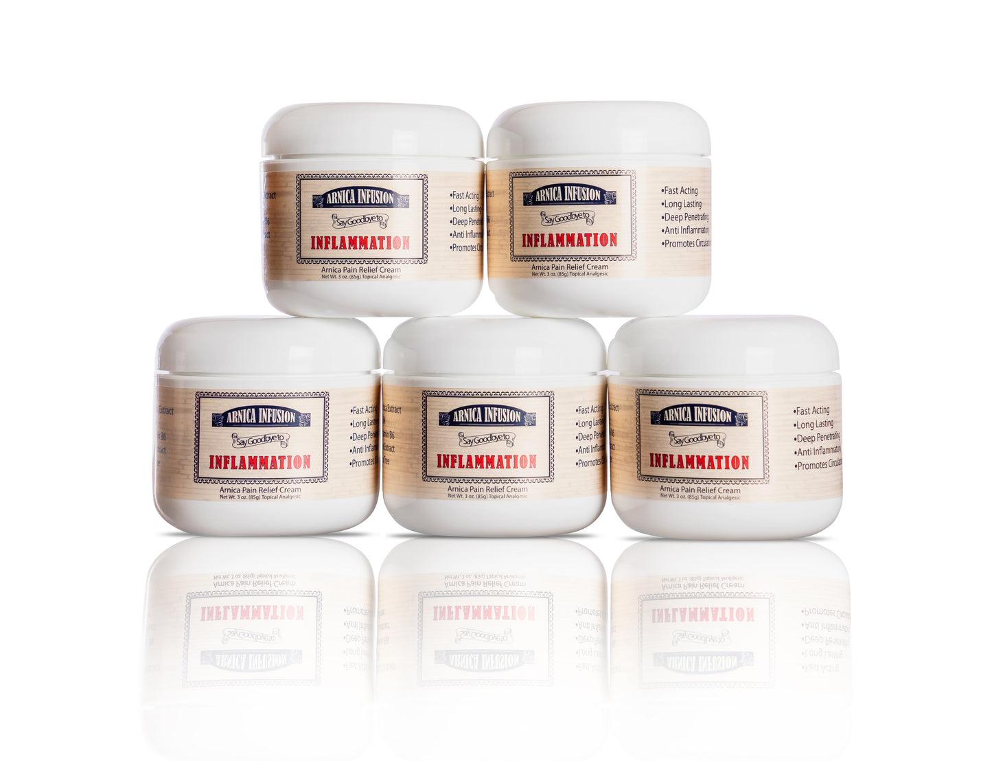 Arnica Infusion Pain Relief Cream - 5-Pack - Fast Acting Arnica Cream - For Sore Muscles, Joints, Arthritis, Backaches, Sprains, Strains & Bruises